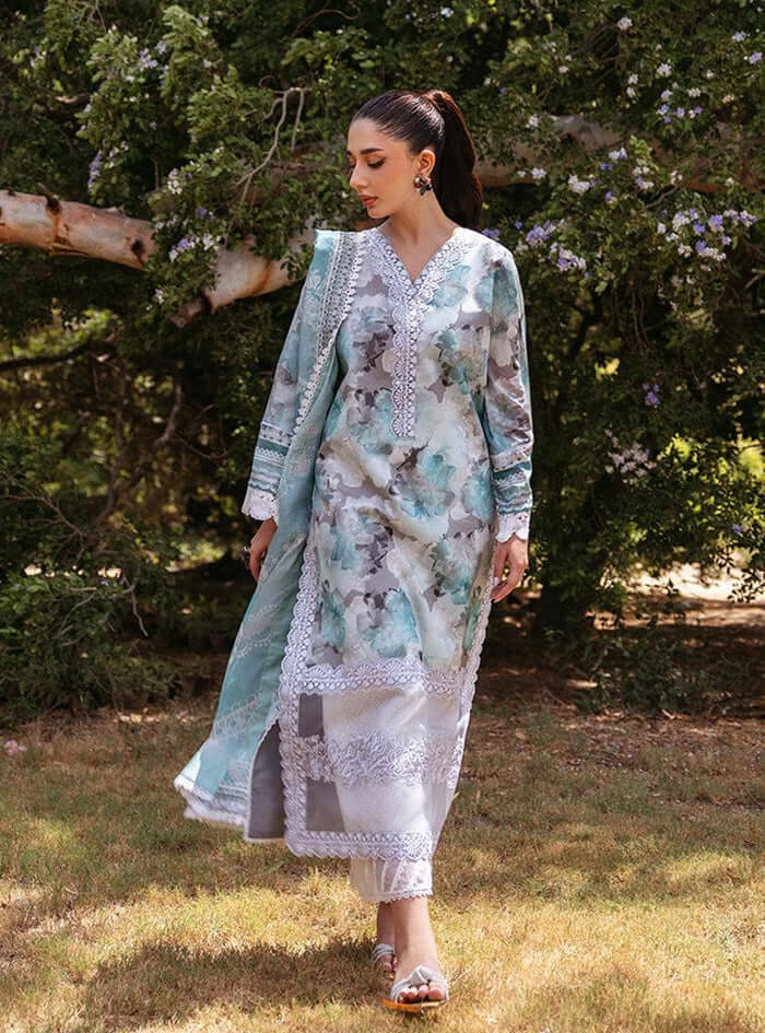 3 Piece Unstitched Embroidered Pure Lawn Suit with Fine Printed Lawn Dupatta