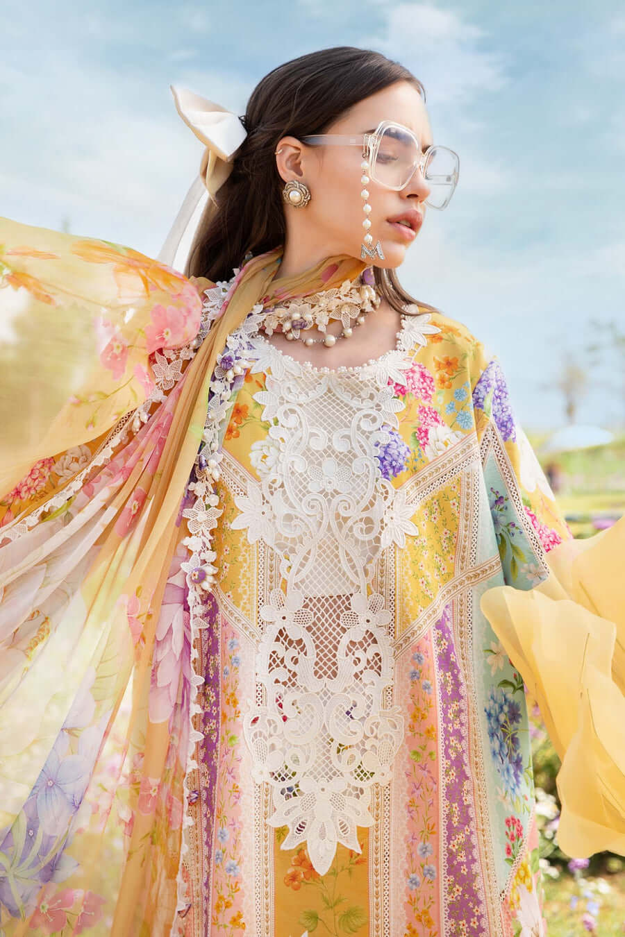 3 Piece Unstitched Embroidered Lawn Suit with Printed Lawn Dupatta