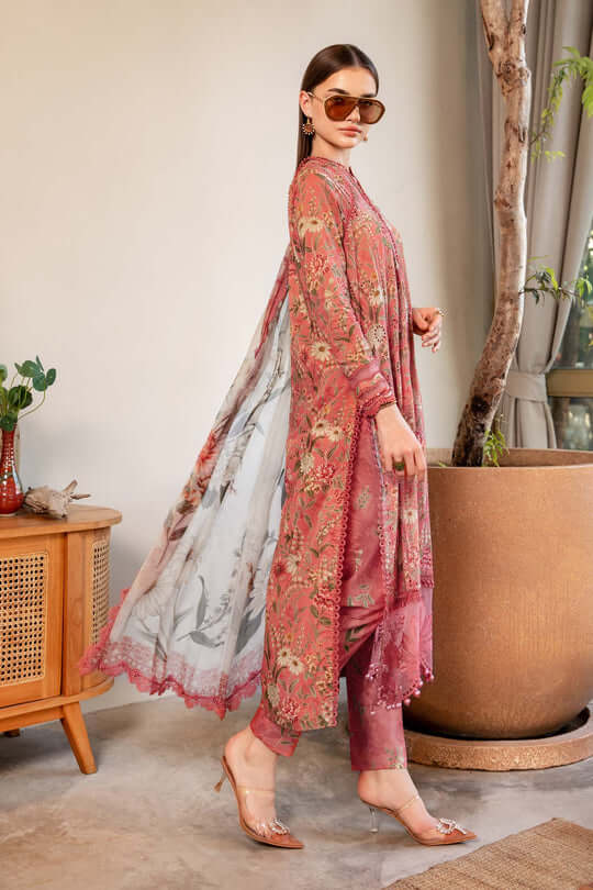 3 Piece Unstitched Embroidered Lawn Suit with Fine Printed Lawn Dupatta