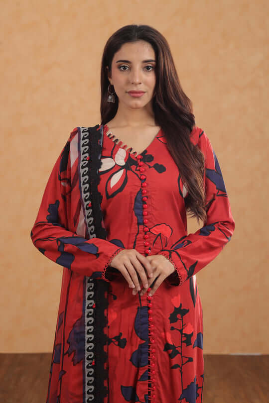 3 Piece Unstitched Digital Printed Pure Lawn Suit with Fine Printed Chiffon Dupatta