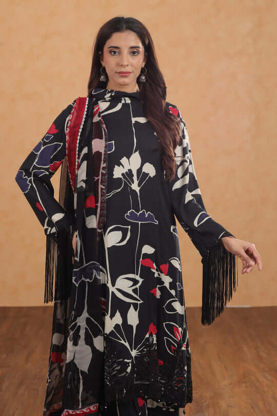 3 Piece Unstitched Digital Printed Pure Lawn Suit with Fine Printed Chiffon Dupatta