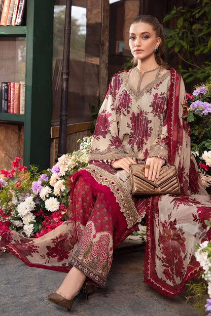 3 Piece Unstitched Heavy Embroidered Pure Lawn Suit with Printed Monaar Zari Dupatta