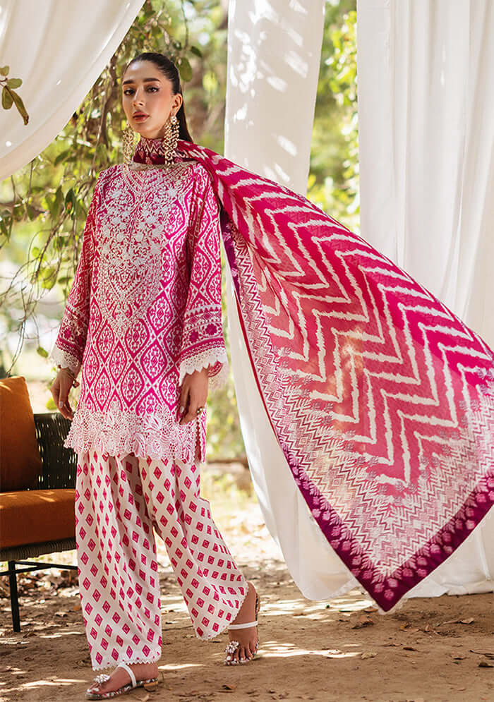 3 Piece Unstitched Embroidered Pure Lawn Suit with Fine Printed Lawn Dupatta