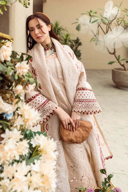 3 Piece Unstitched Heavy Embroidered Lawn Suit with Printed Cotton Net Dupatta