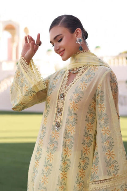 3 Piece Unstitched Heavy Embroidered Pure Lawn Suit with Heavy Embroidered Chiffon Dupatta