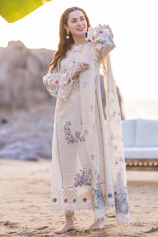 3 Piece Unstitched Heavy Embroidered Chickan Kari Lawn Suit with Four-Sided Embroidered Organza Dupatta