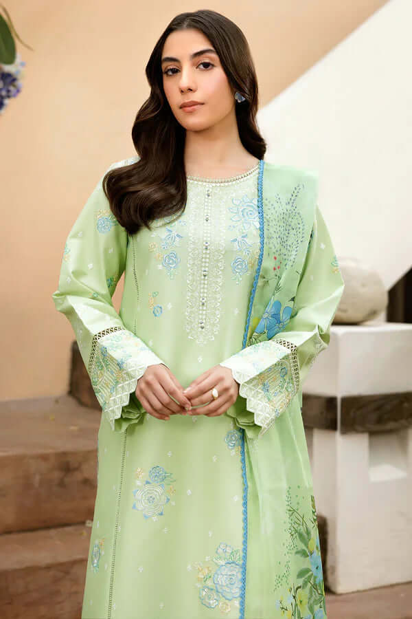 3 Piece Unstitched Heavy Embroidered Lawn Suit with Printed Lawn Dupatta