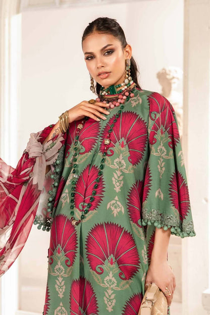 3 Piece Unstitched Heavy Embroidered Pure Lawn Suit with Fine Printed Chiffon Dupatta