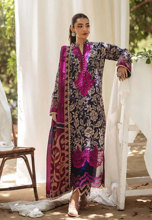 3 Piece Unstitched Embroidered Pure Lawn Suit with Fine Printed Lawn Dupatta