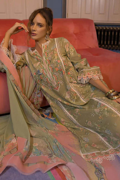 3 Piece Unstitched Embroidered Pure Lawn Suit with Fine Printed Silk Dupatta