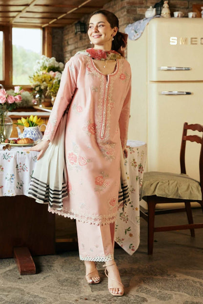 3 Piece Unstitched Heavy Embroidered Lawn Suit with Printed Silk Dupatta