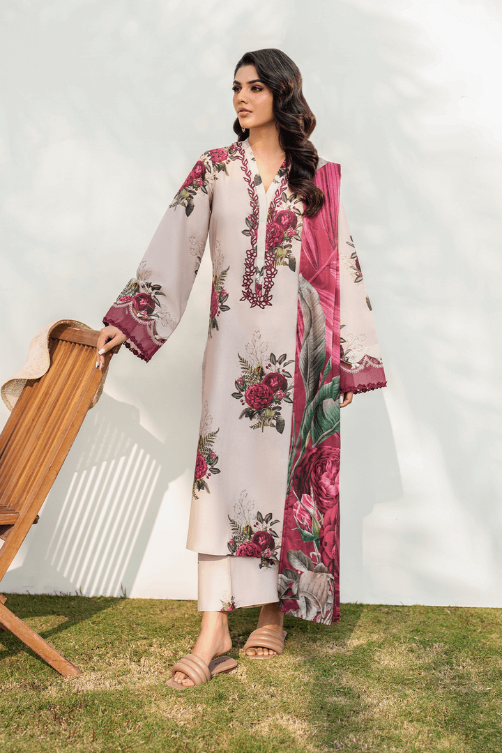 3 Piece Unstitched Embroidered Lawn Suit with Printed Lawn Dupatta