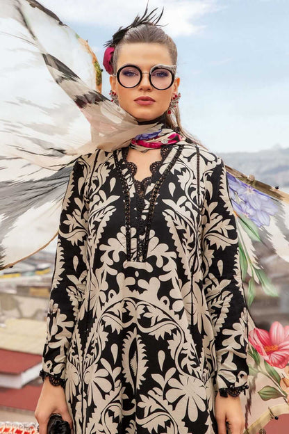 3 Piece Unstitched Digital Printed Embroidered Lawn Suit with Fine Printed Silk Dupatta