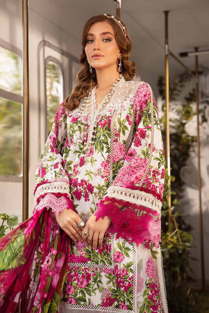 3 Piece Unstitched Heavy Embroidered Lawn Suit with Fine Printed Silk Dupatta