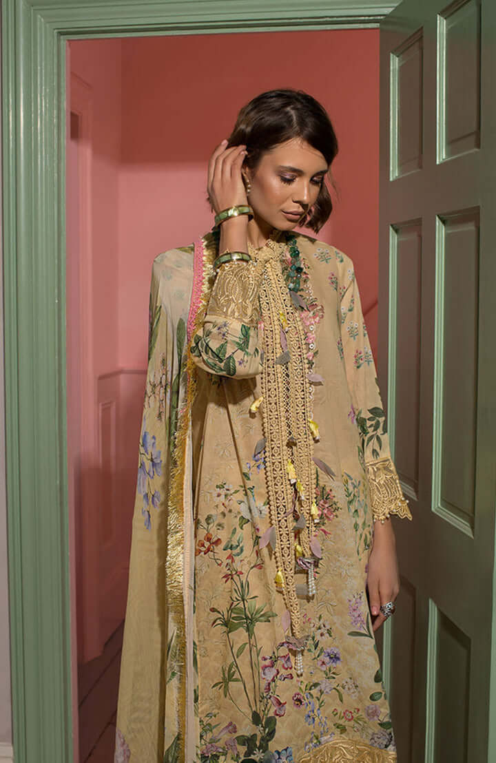 3 Piece Unstitched Embroidered Pure Lawn Suit with Fine Printed Silk Dupatta