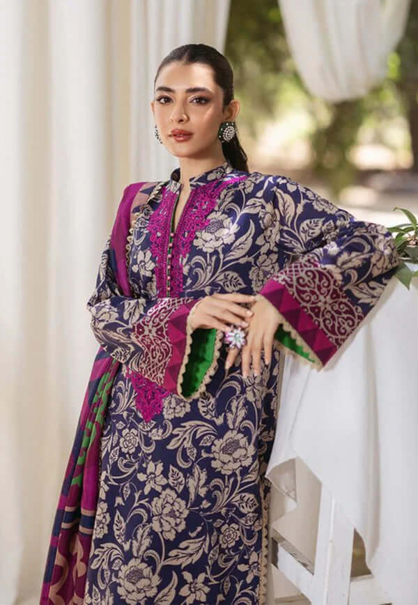 3 Piece Unstitched Embroidered Pure Lawn Suit with Fine Printed Lawn Dupatta