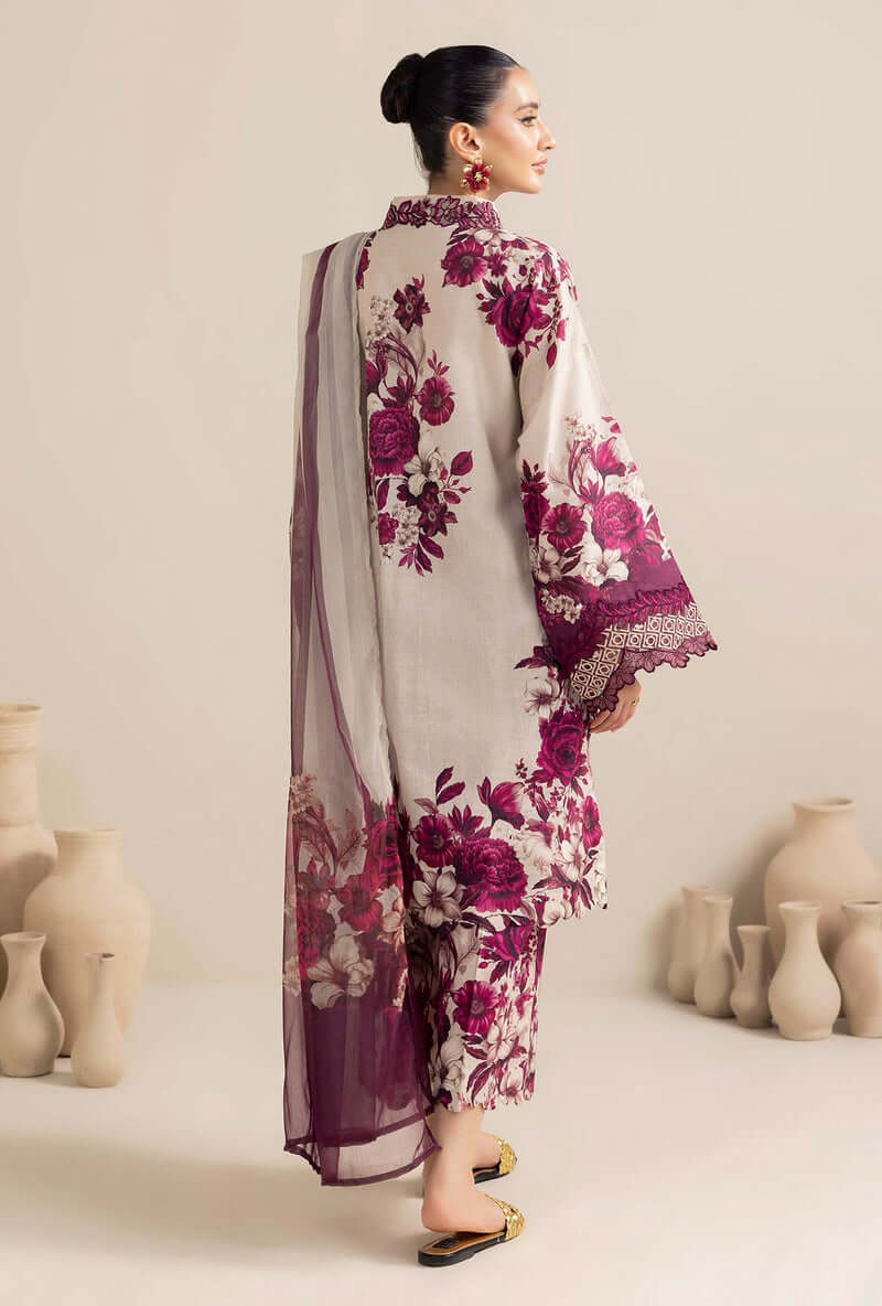 3 Piece Unstitched Embroidered Lawn Suit with Printed Lawn Dupatta