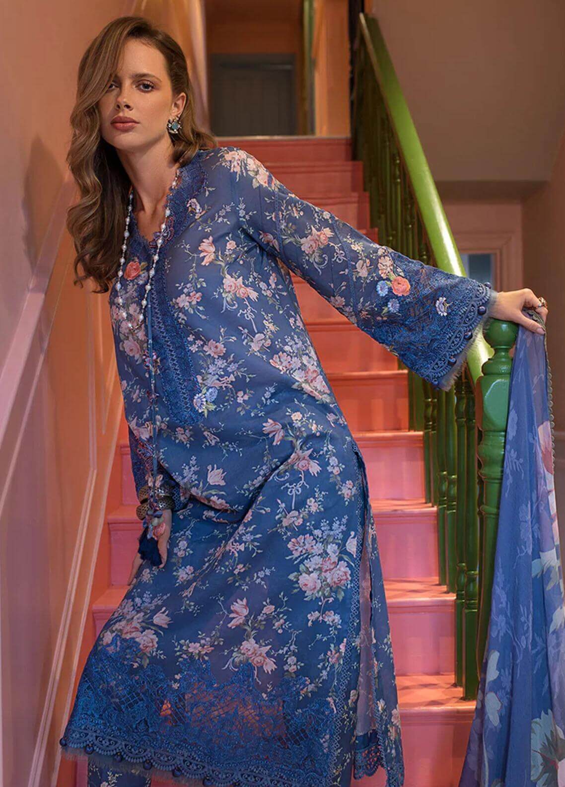 3 Piece Unstitched Embroidered Pure Lawn Suit with Fine Printed Silk Dupatta