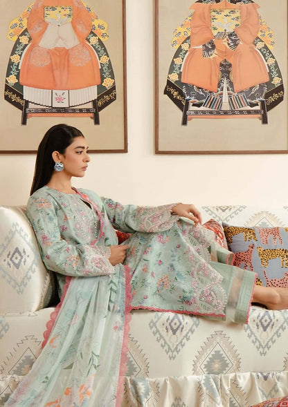 3 Piece Unstitched Heavy Embroidered Pure Lawn Suit with Fine Printed Chiffon Dupatta