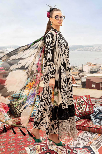 3 Piece Unstitched Digital Printed Embroidered Lawn Suit with Fine Printed Silk Dupatta