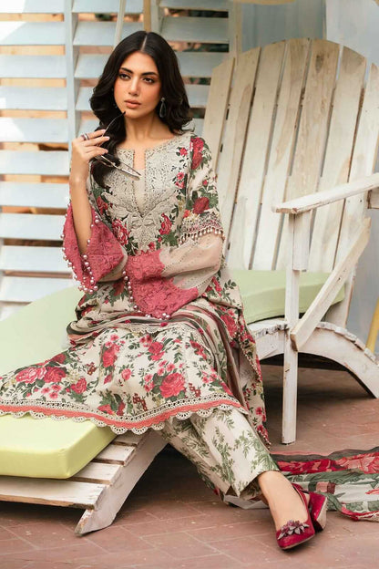 3 Piece Unstitched Heavy Embroidered Lawn Suit with Fine Printed Silk Dupatta