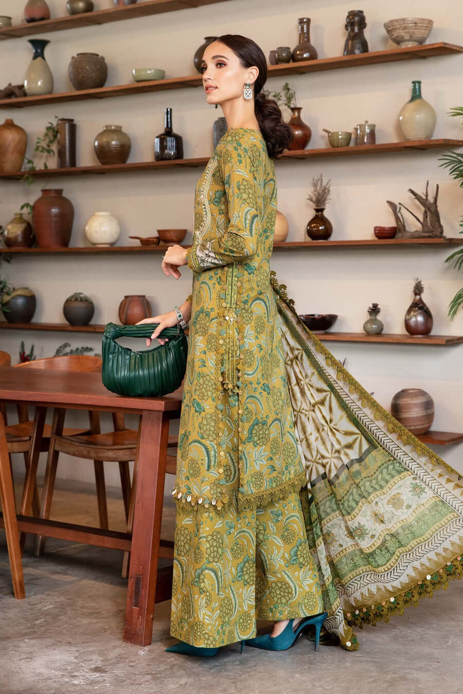 3 Piece Unstitched Embroidered Lawn Suit with Printed Lawn Dupatta