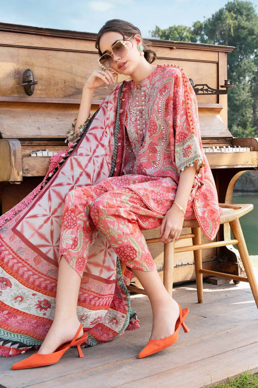 3 Piece Unstitched Embroidered Lawn Suit with Printed Lawn Dupatta