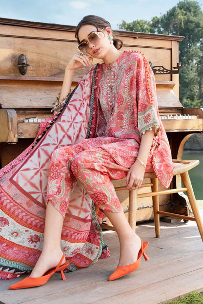 3 Piece Unstitched Embroidered Lawn Suit with Printed Lawn Dupatta