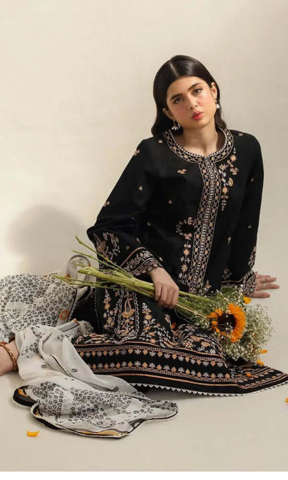 3 Piece Unstitched Heavy Embroidered Lawn Suit with Printed Poly Lawn Dupatta