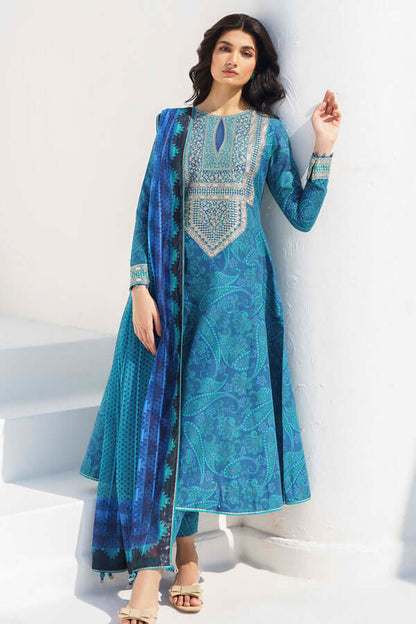 3 Piece Unstitched Embroidered Lawn Suit with Printed Lawn Dupatta
