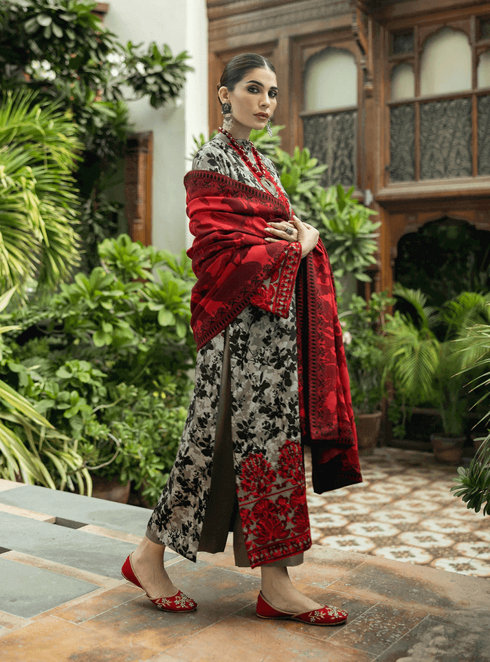 3 Piece Unstitched Heavy Embroidered Lawn Suit with Fine Printed Lawn Dupatta