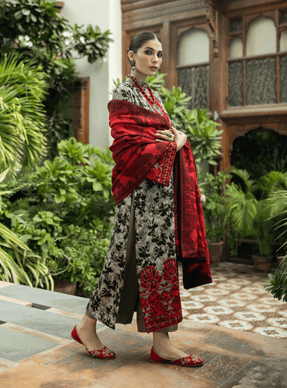 3 Piece Unstitched Heavy Embroidered Lawn Suit with Fine Printed Lawn Dupatta