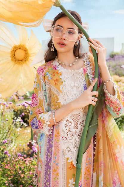 3 Piece Unstitched Embroidered Lawn Suit with Printed Lawn Dupatta