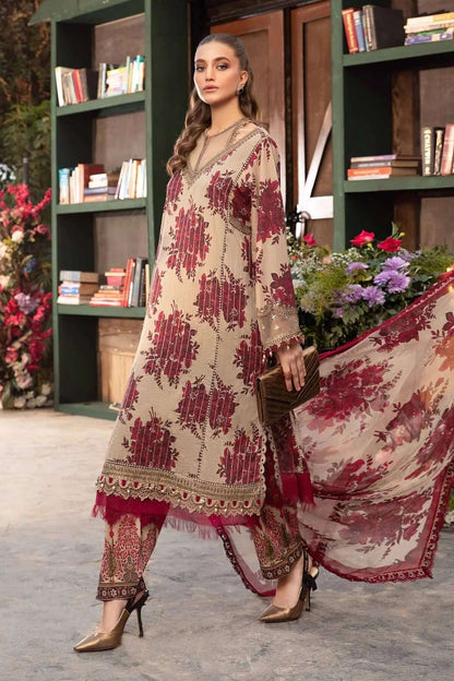 3 Piece Unstitched Heavy Embroidered Pure Lawn Suit with Printed Monaar Zari Dupatta