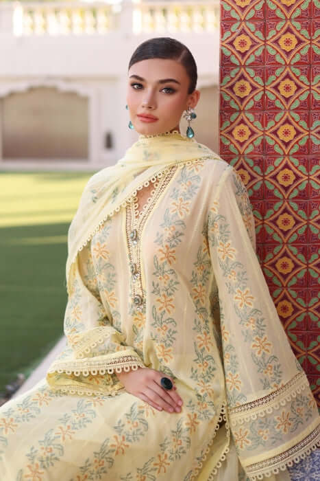 3 Piece Unstitched Heavy Embroidered Pure Lawn Suit with Heavy Embroidered Chiffon Dupatta