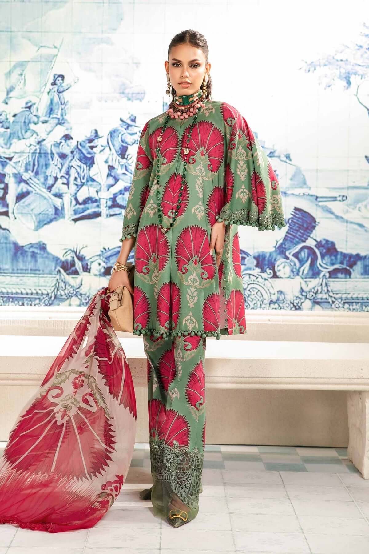 3 Piece Unstitched Heavy Embroidered Pure Lawn Suit with Fine Printed Chiffon Dupatta