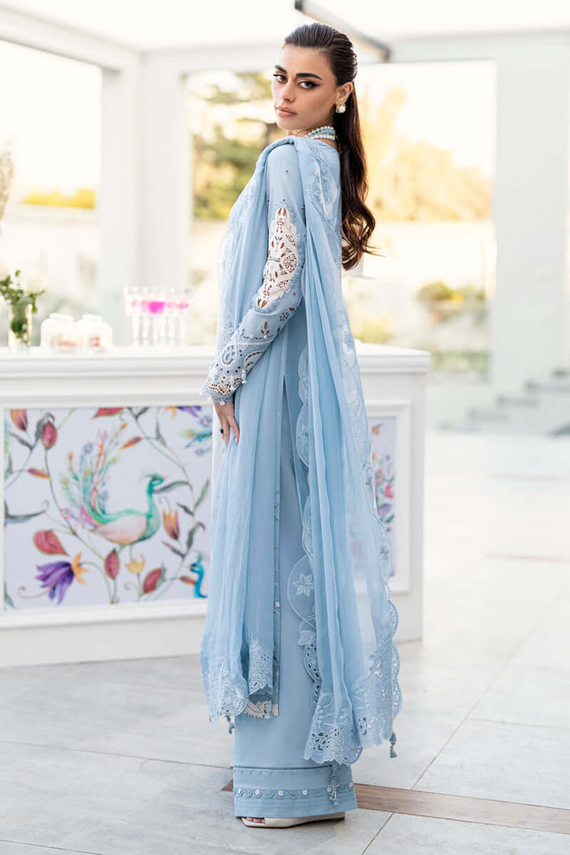 3 Piece Unstitched Heavy Embroidered Chickan Kari Lawn Suit with Four Sided Embroidered Chiffon Dupatta