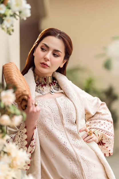 3 Piece Unstitched Heavy Embroidered Lawn Suit with Printed Cotton Net Dupatta