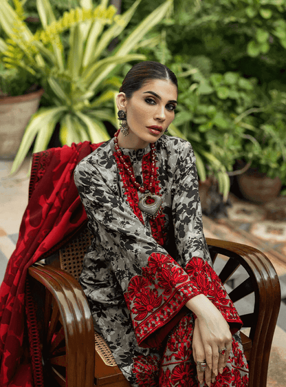 3 Piece Unstitched Heavy Embroidered Lawn Suit with Fine Printed Lawn Dupatta