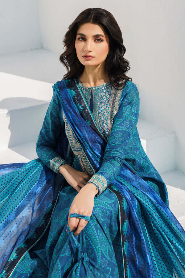3 Piece Unstitched Embroidered Lawn Suit with Printed Lawn Dupatta