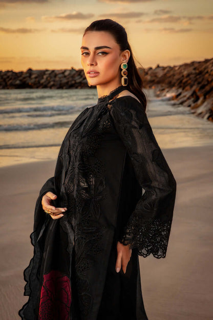 3 Piece Unstitched Heavy Embroidered Chickan Kari Lawn Suit with Four Sided Embroidered Organza Dupatta