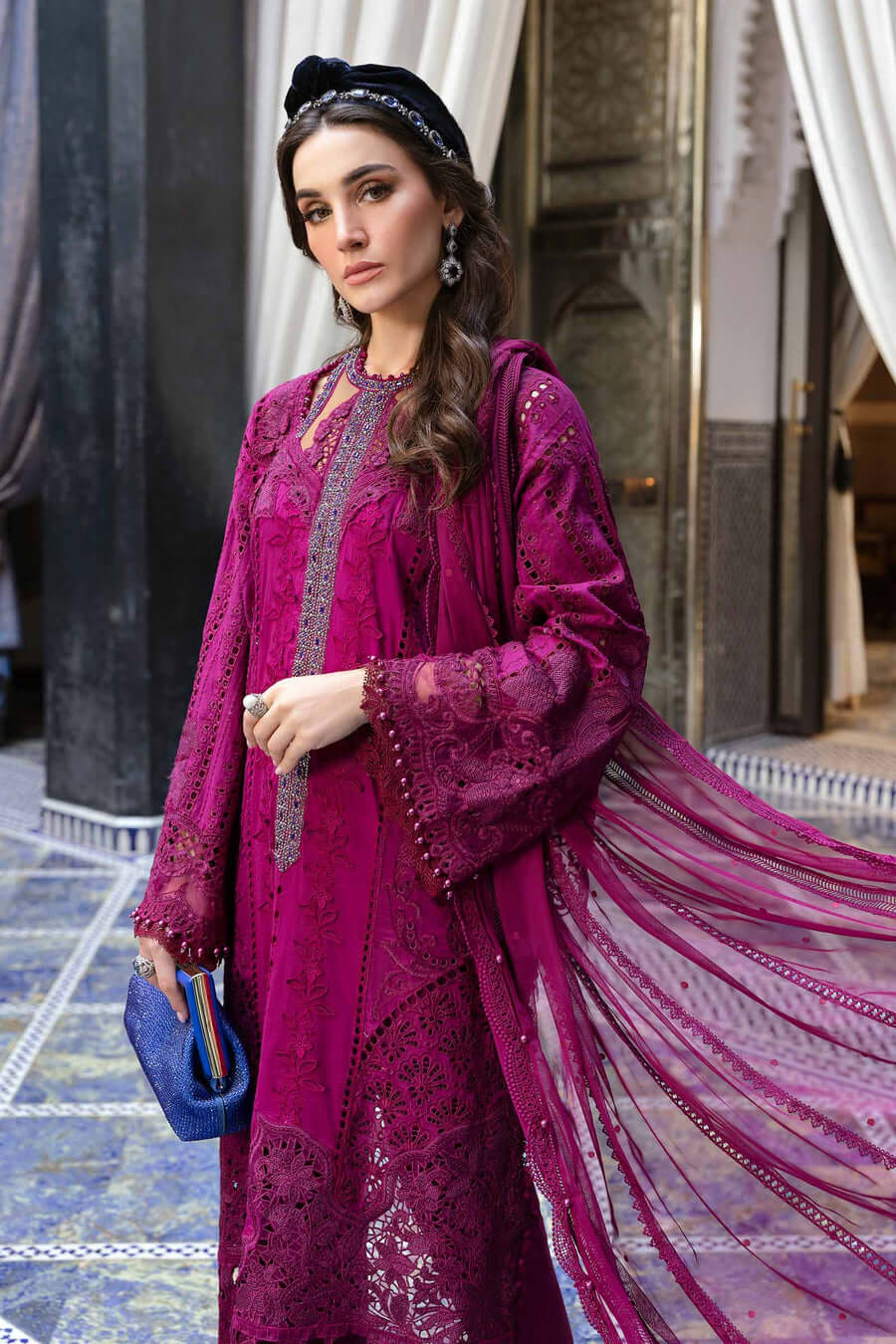 3 Piece Unstitched Fully Embroidered Chicken Kari Lawn Dress with Fully Embroidered Net Dupatta