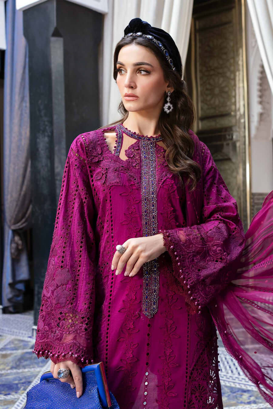 3 Piece Unstitched Fully Embroidered Chicken Kari Lawn Dress with Fully Embroidered Net Dupatta