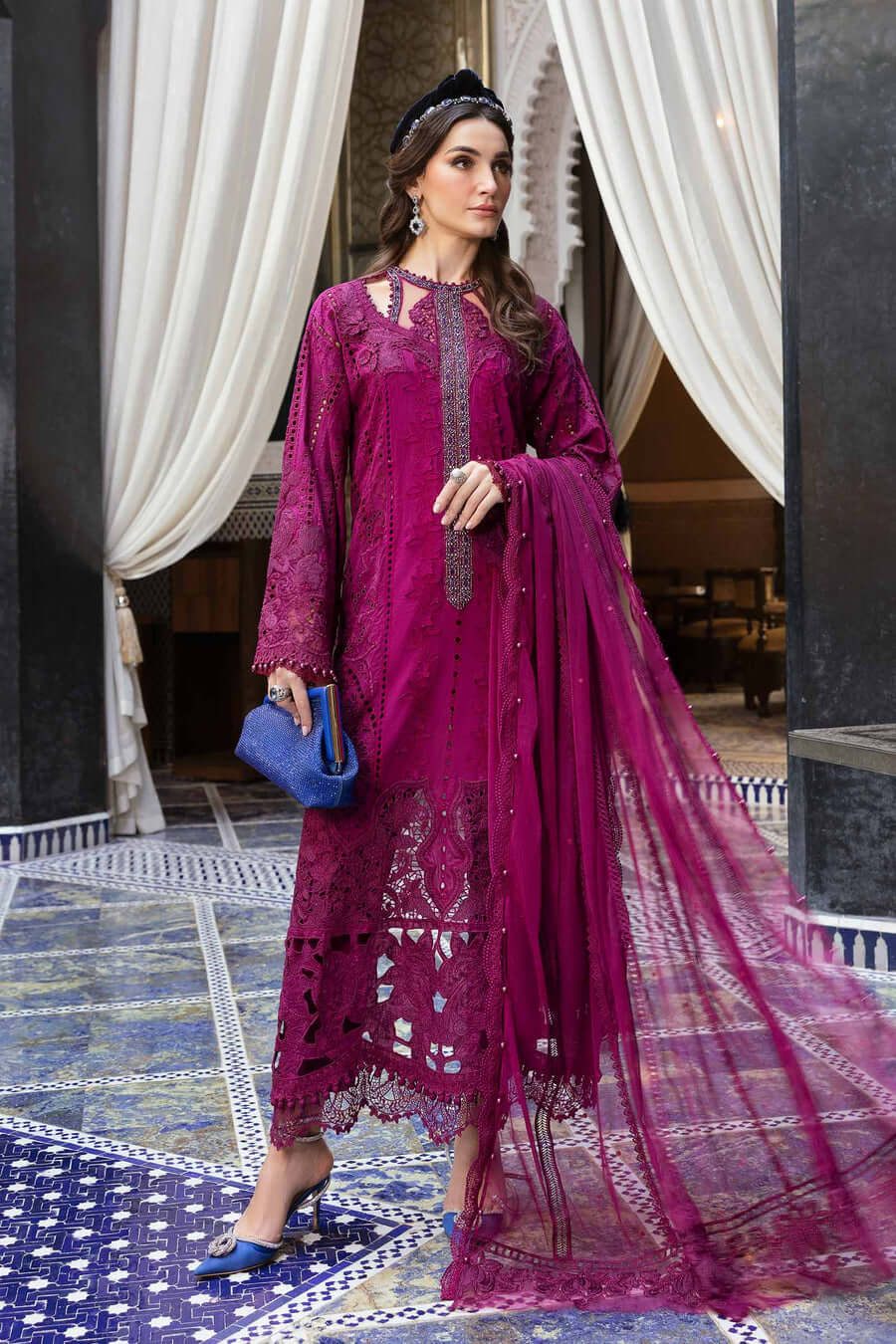 3 Piece Unstitched Fully Embroidered Chicken Kari Lawn Dress with Fully Embroidered Net Dupatta
