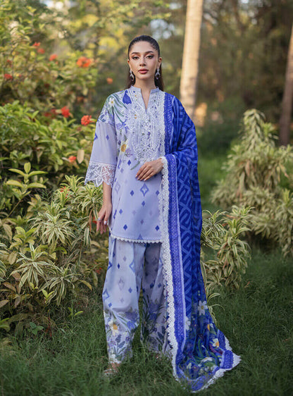 3 Piece Unstitched Embroidered Pure Lawn Suit with Fine Printed Lawn Dupatta