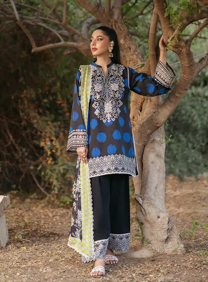 3 Piece Unstitched Embroidered Pure Lawn Suit with Fine Printed Lawn Dupatta