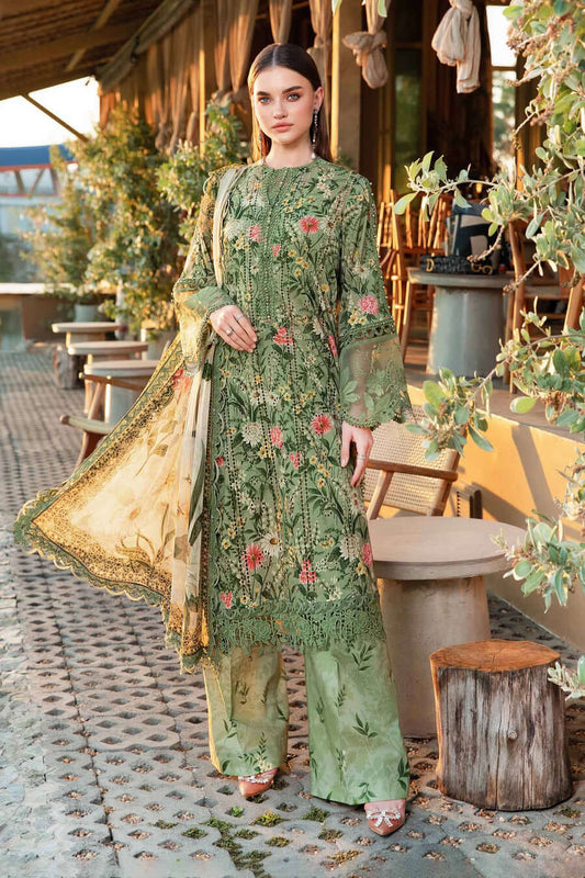 3 Piece Unstitched Embroidered Lawn Suit with Printed Lawn Dupatta