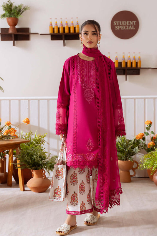 3 Piece Unstitched Heavy Embroidered Lawn Suit with Embroidered Plain Net Dupatta