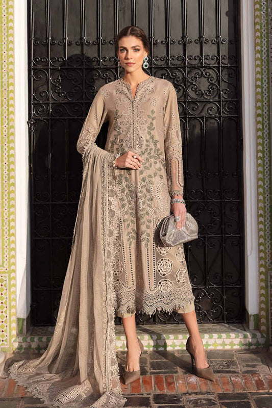 3 Piece Unstitched Heavy Embroidered Chickan Kari Lawn Suit with Heavy Embroidered Organza Dupatta