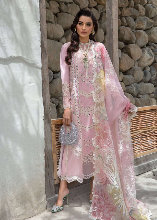3 Piece Unstitched Heavy Embroidered Chickan Kari Lawn Suit with Four Sided Embroidered Silk Dupatta